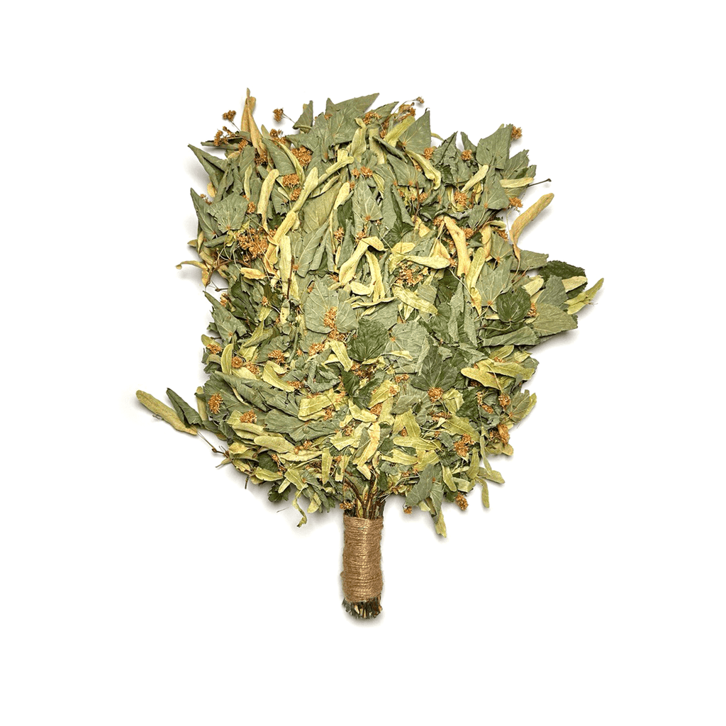 Close-up linden venik leaves soft sauna whisk texture